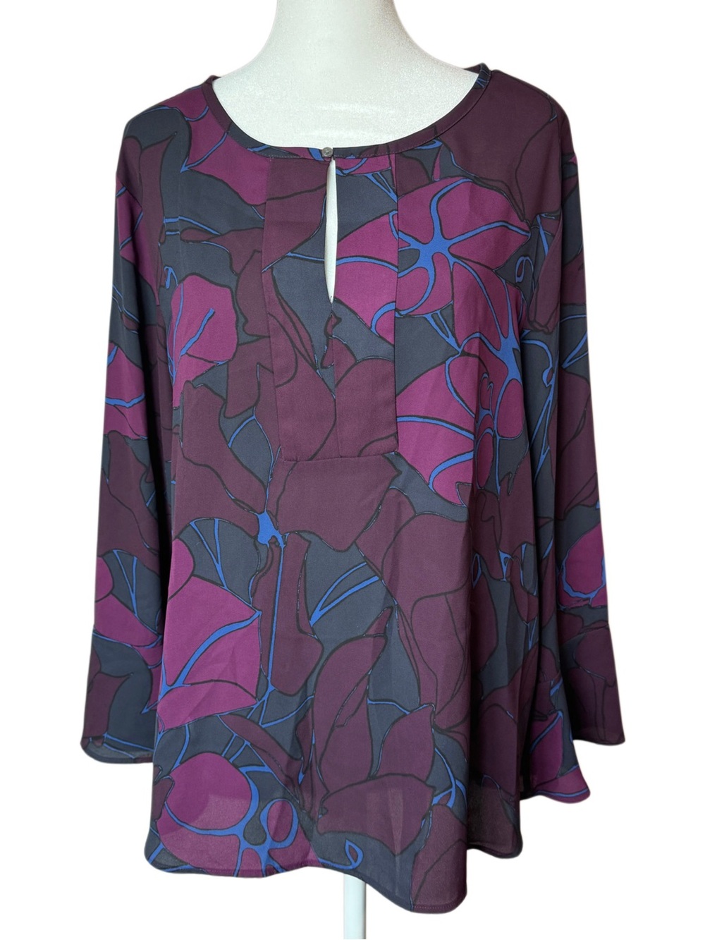 LOFT Abstract Floral Print Top Purple Magenta Long Sleeve size L